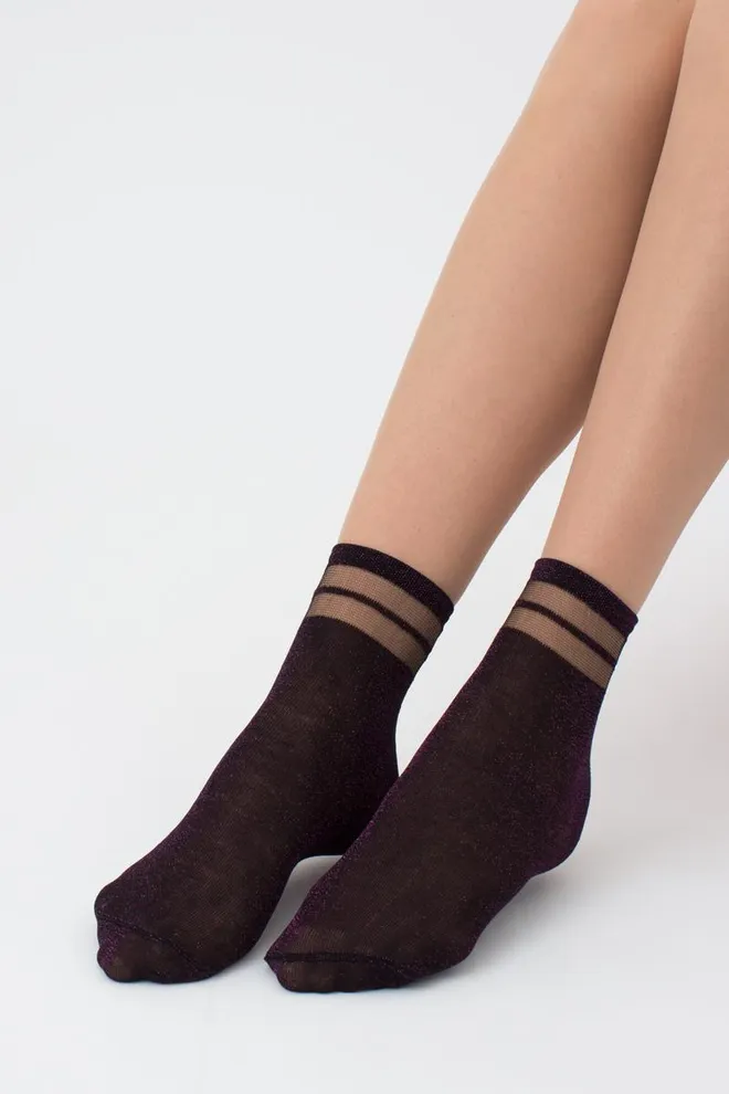 Шкарпетки жіночі короткі WS2 cristal lurex pa 001 Giulia (black/pink)