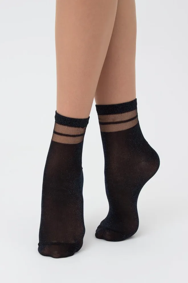 Шкарпетки жіночі короткі WS2 cristal lurex pa 001 Giulia (black/turquoise)