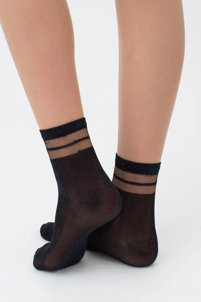 Шкарпетки жіночі короткі WS2 cristal lurex pa 001 Giulia (black/turquoise)