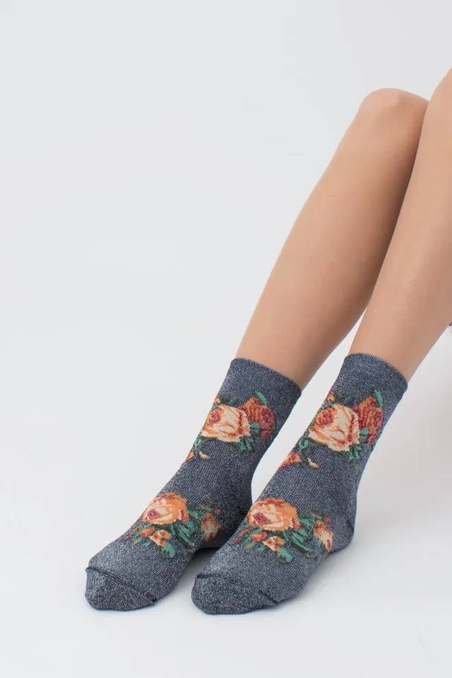 Носки женские с люрексом Ws3 art deco lurex 001 Giulia (dress blue/silver metallic)