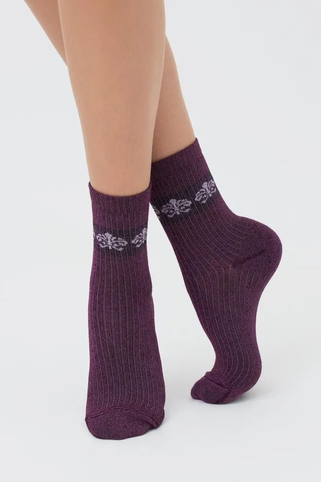 Носки женские с люрексом Ws3 art deco lurex rib 002 Giulia (shiny pink metallic)