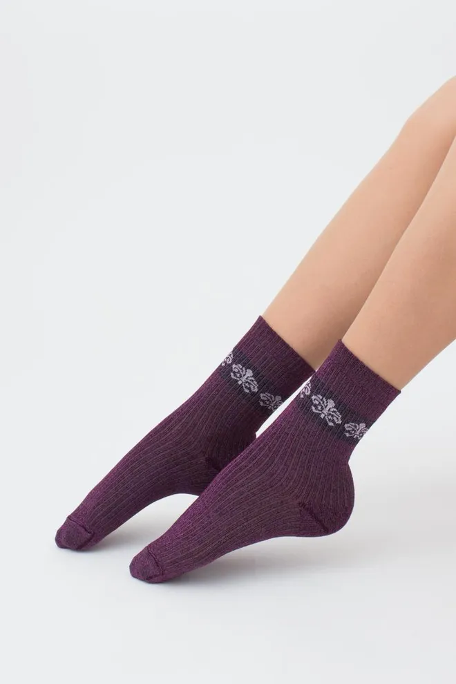 Носки женские с люрексом Ws3 art deco lurex rib 002 Giulia (shiny pink metallic)