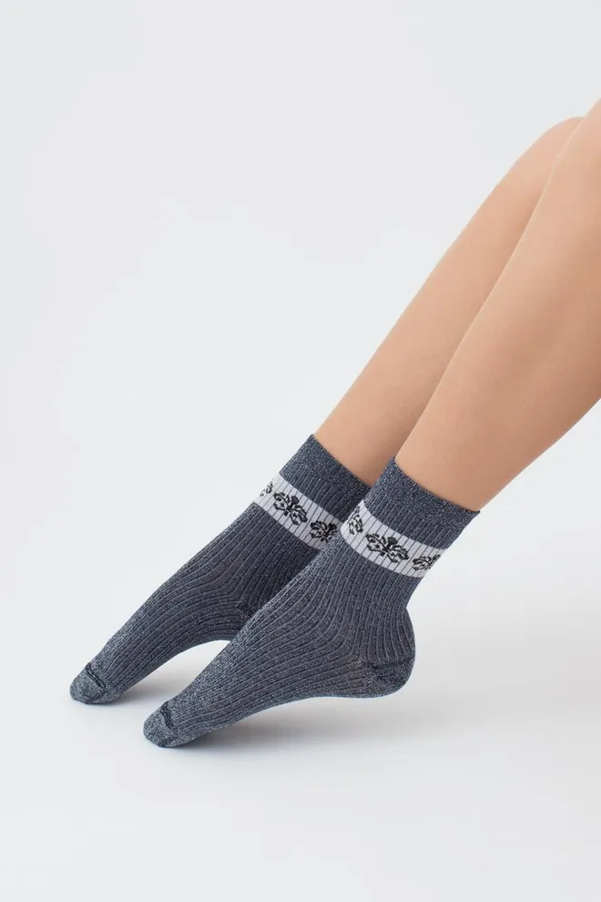 Носки женские с люрексом Ws3 art deco lurex rib 002 Giulia (dress blue/silver metallic)