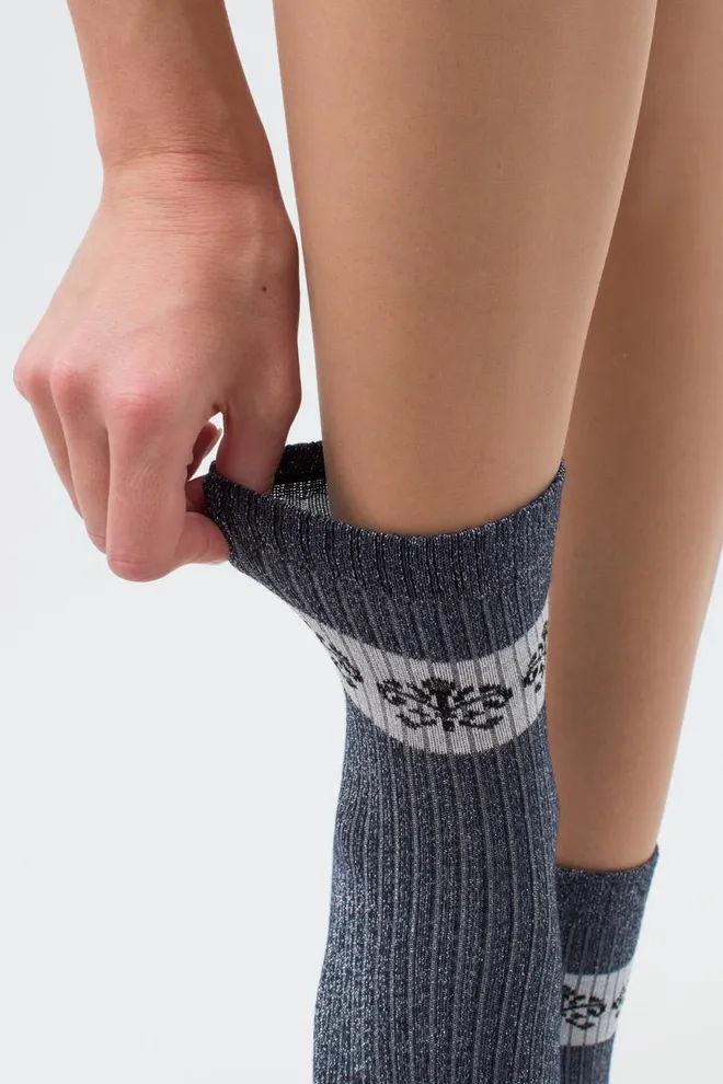 Носки женские с люрексом Ws3 art deco lurex rib 002 Giulia (dress blue/silver metallic)