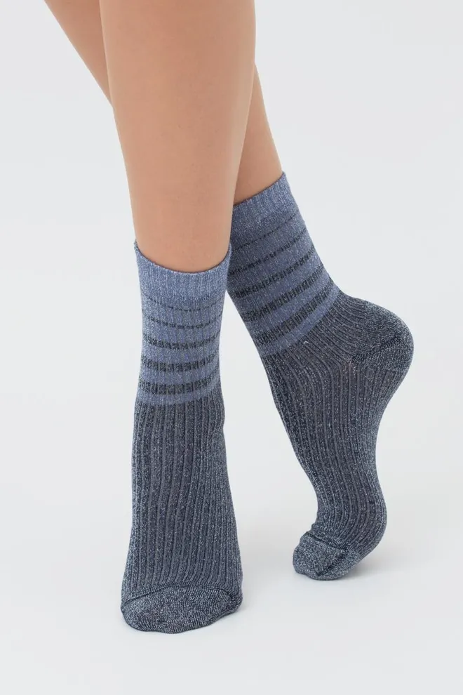 Носки женские с люрексом Ws3 art deco lurex rib 003 Giulia (dress blue/silver metallic)