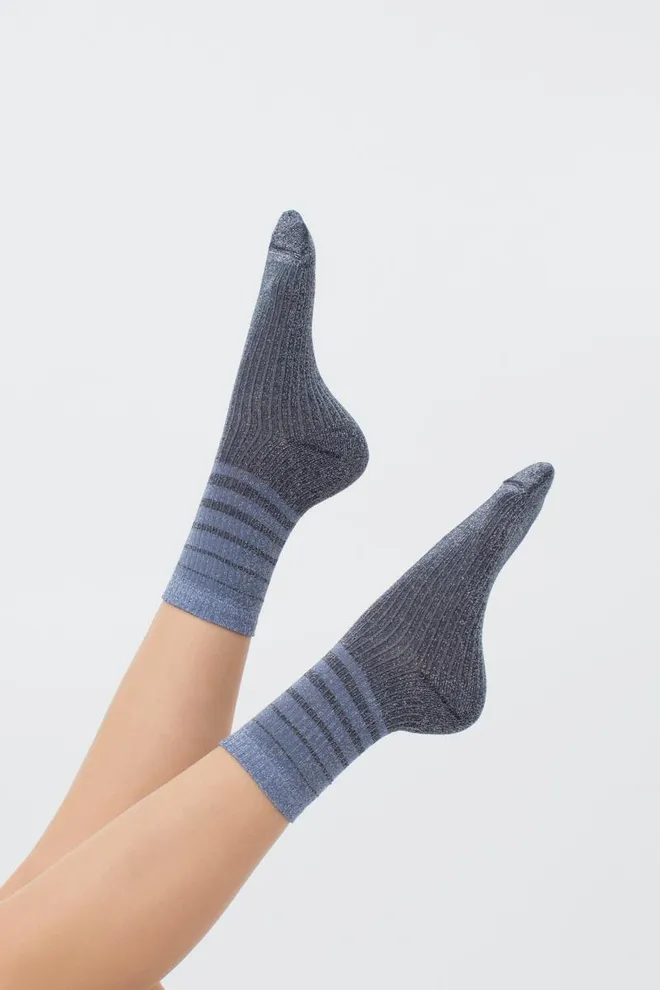 Носки женские с люрексом Ws3 art deco lurex rib 003 Giulia (dress blue/silver metallic)