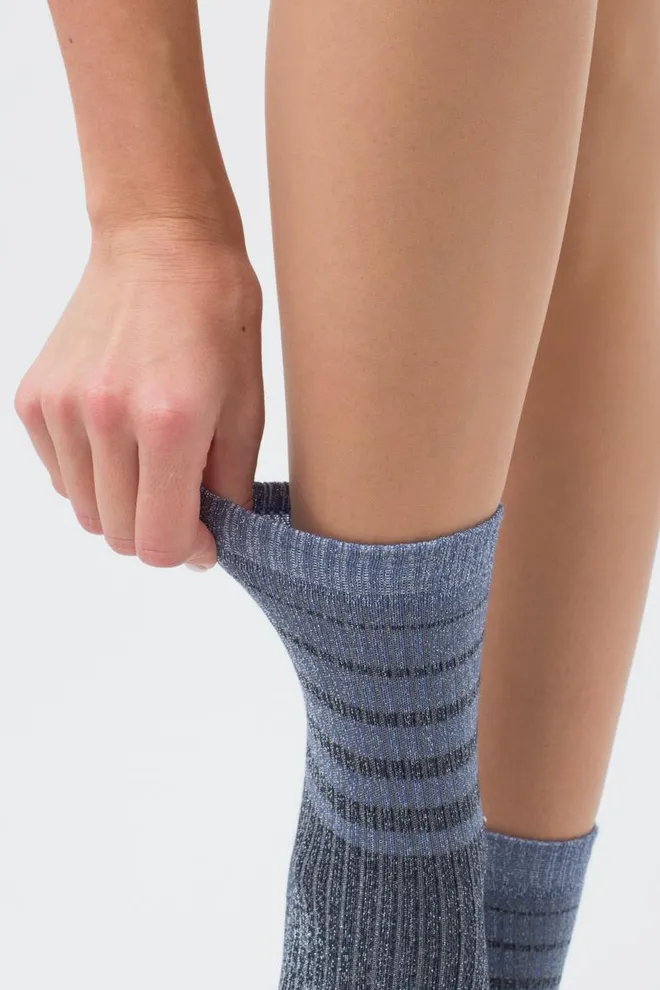 Носки женские с люрексом Ws3 art deco lurex rib 003 Giulia (dress blue/silver metallic)