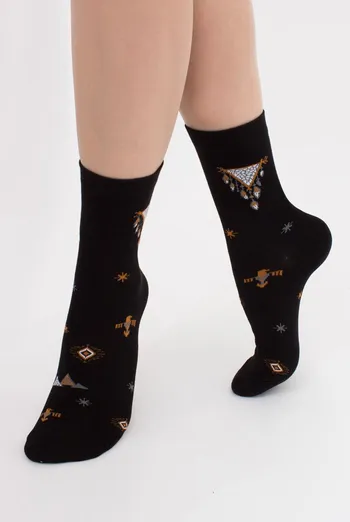Хлопковые носки с этническими рисунками WS3 Boho 002 Giulia (black) Хлопковые носки с этническими рисунками WS3 Boho 002 Giulia (black)