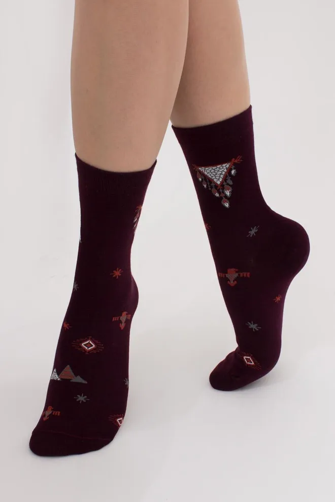 Хлопковые носки с этническими рисунками WS3 Boho 002 Giulia (vintage grape)
