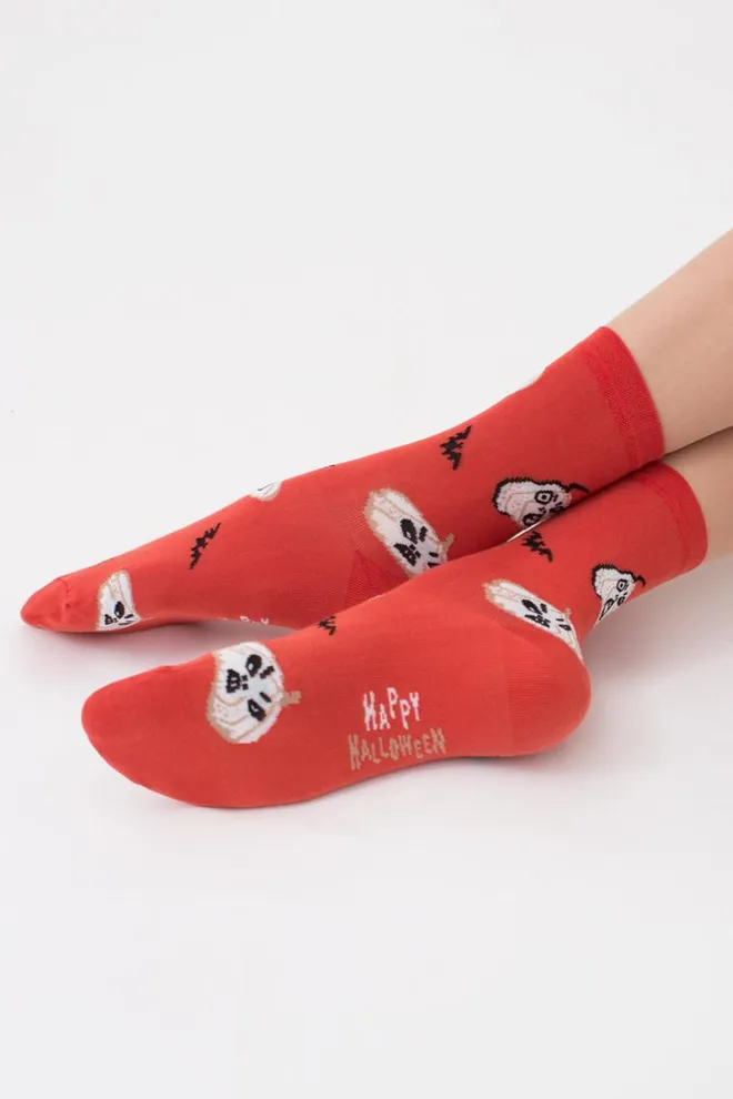 Носки женские с принтом WS3 Нalloween (F) 2301 Giulia (ceramite), оранжевый