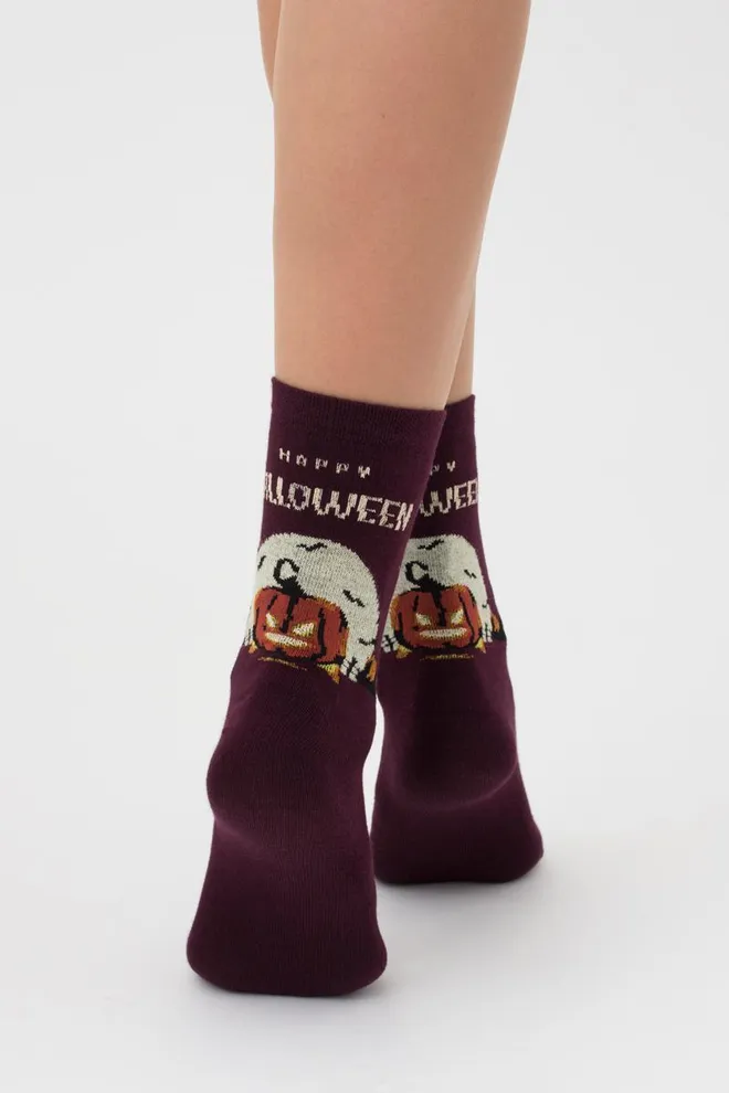 Шкарпетки жіночі класичні з принтом WS3 Нalloween 007 Giulia (vintage grape)
