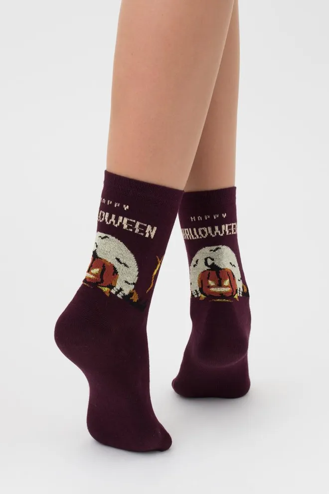 Шкарпетки жіночі класичні з принтом WS3 Нalloween 007 Giulia (vintage grape)