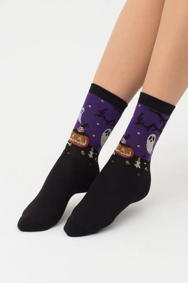 Носки женские классические с рисунком Ws3 Halloween 2205 Giulia (black)
