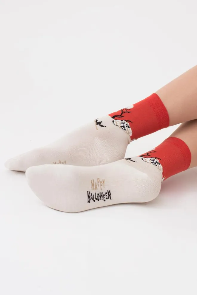 Носки женские классические с принтом WS3 Нalloween 2303 Giulia (panna), бежевый