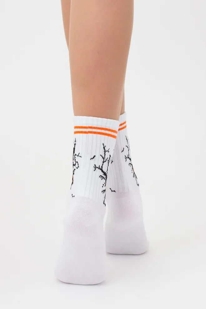 Носки женские высокие с принтом WS3 Нalloween strong 001 Giulia (white)