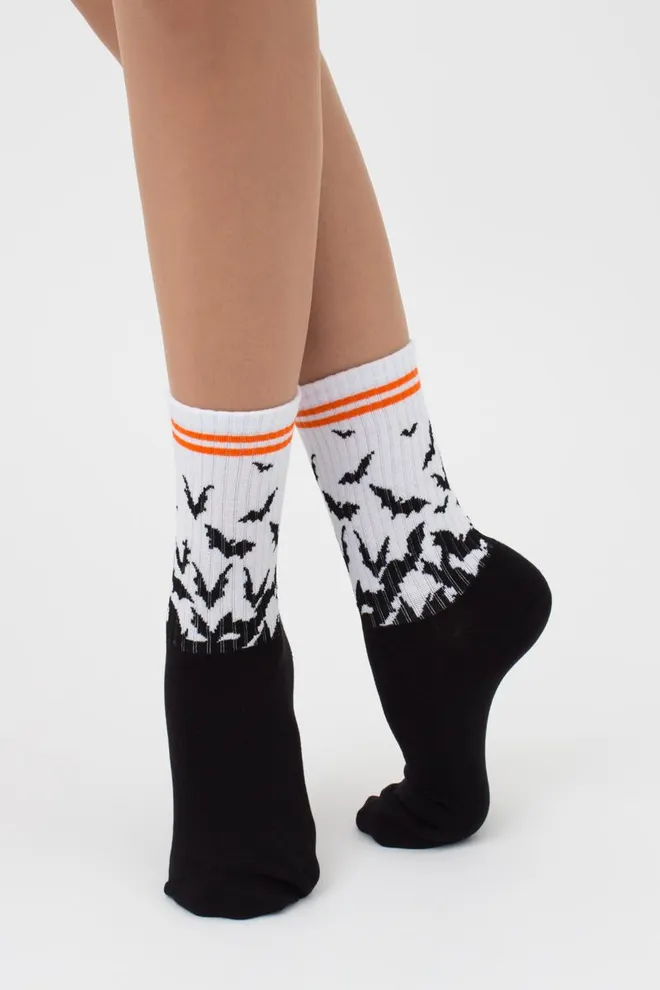 Носки женские высокие с принтом WS3 Нalloween strong 002 Giulia (black)