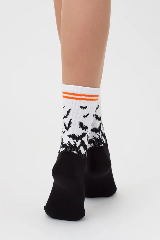 Носки женские высокие с принтом WS3 Нalloween strong 002 Giulia (black)