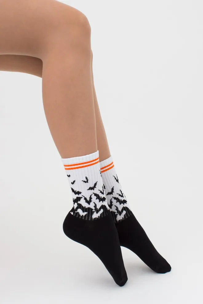 Носки женские высокие с принтом WS3 Нalloween strong 002 Giulia (black)