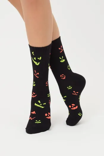 Носки женские высокие с принтом WS3 Нalloween strong 2203 Giulia (black), черный