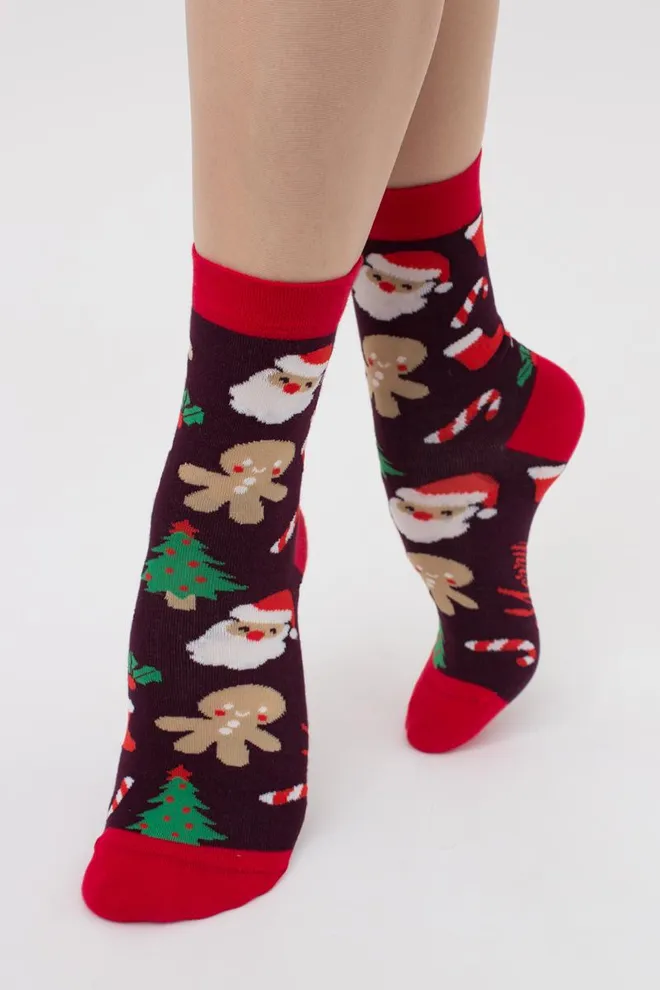 Носки женские классические с новогодним принтом Ws3 New Year (F) 2401 Giulia (vintage grape)