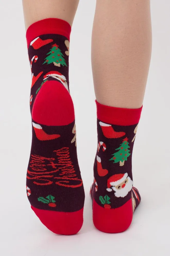 Носки женские классические с новогодним принтом Ws3 New Year (F) 2401 Giulia (vintage grape)