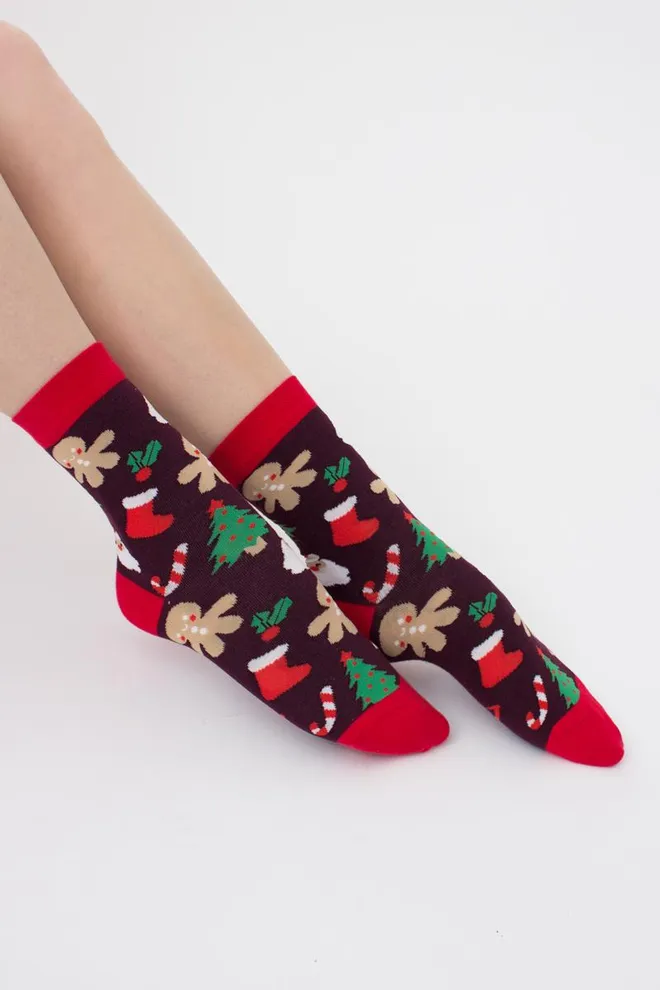 Носки женские классические с новогодним принтом Ws3 New Year (F) 2401 Giulia (vintage grape)