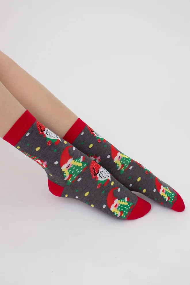 Носки женские классические с новогодним принтом Ws3 New Year (F) 2402 Giulia (dark grey melange)
