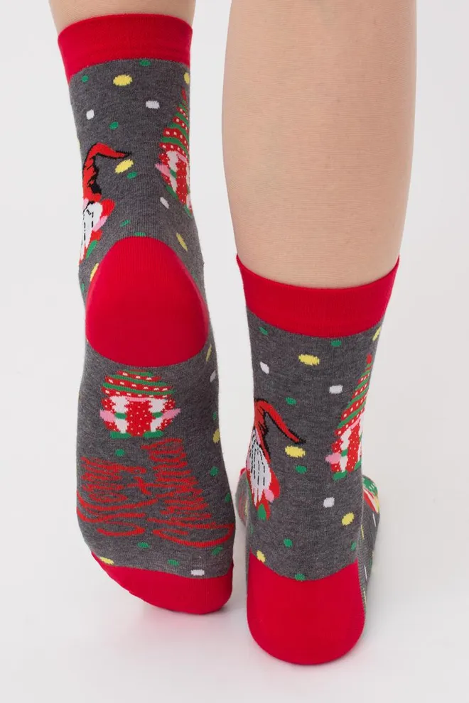 Носки женские классические с новогодним принтом Ws3 New Year (F) 2402 Giulia (dark grey melange)