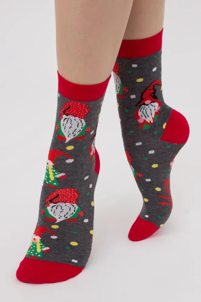 Носки женские классические с новогодним принтом Ws3 New Year (F) 2402 Giulia (dark grey melange)