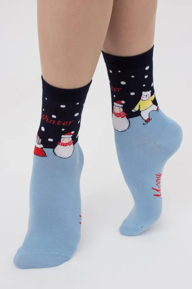 Носки женские классические с новогодним принтом Ws3 New Year (F) 2403 Giulia (navy)