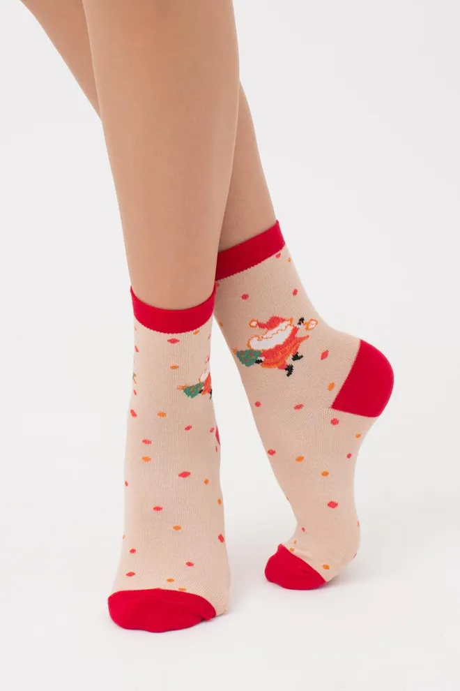 Носки женские классические с новогодним принтом Ws3 New Year 2109 Giulia (powder puff)