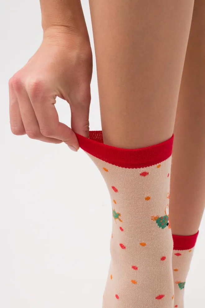 Носки женские классические с новогодним принтом Ws3 New Year 2109 Giulia (powder puff)