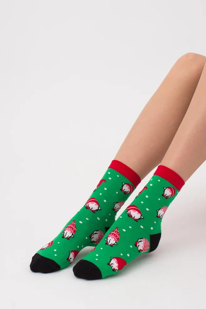 Носки женские классические с новогодним принтом Ws3 New Year 2110 Giulia (island green)