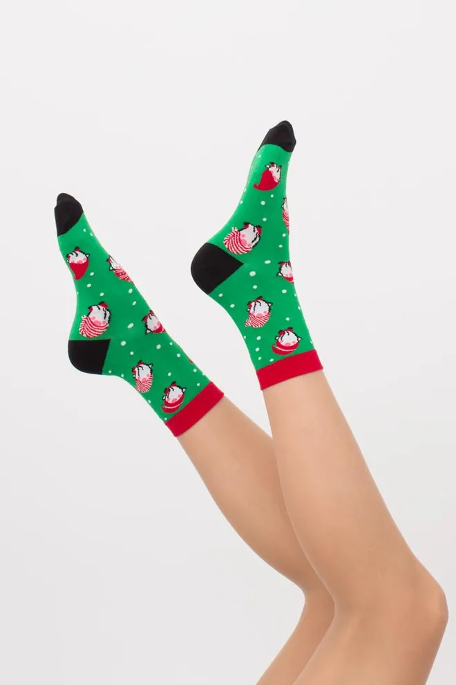 Носки женские классические с новогодним принтом Ws3 New Year 2110 Giulia (island green)