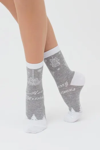 Шкарпетки жіночі класичні з новорічним принтом Ws3 New Year 2111 Giulia (light grey melange) Шкарпетки жіночі класичні з новорічним принтом Ws3 New Year 2111 Giulia (light grey melange)