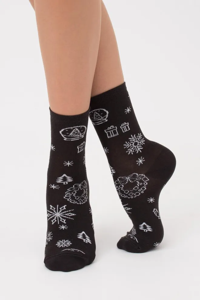 Шкарпетки жіночі класичні з новорічним принтом Ws3 New Year 2112 Giulia (pirate black)