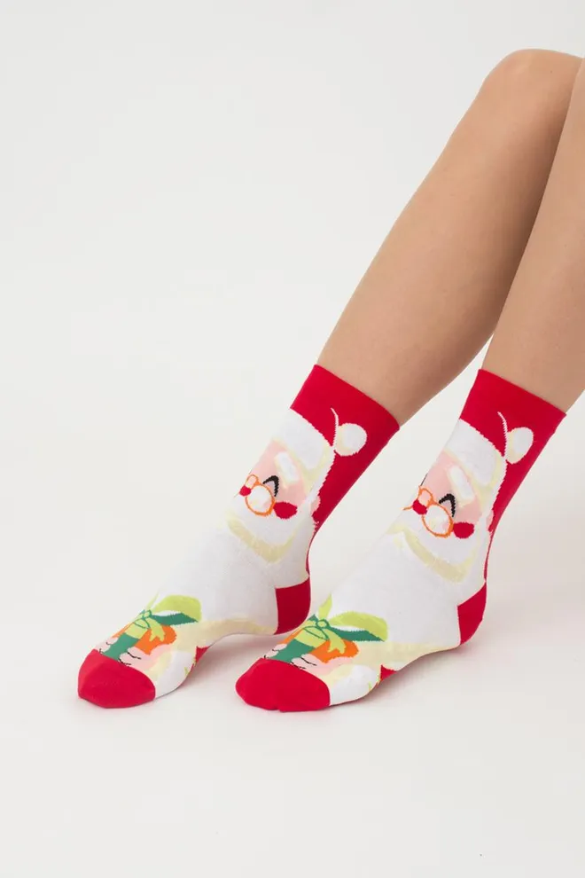 Шкарпетки жіночі класичні з принтом Ws3 New Year 2301 Giulia (white)