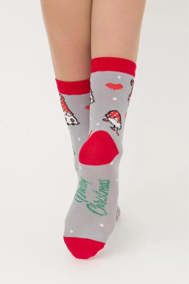 Шкарпетки жіночі класичні з принтом Ws3 New Year 2303 Giulia (silver)