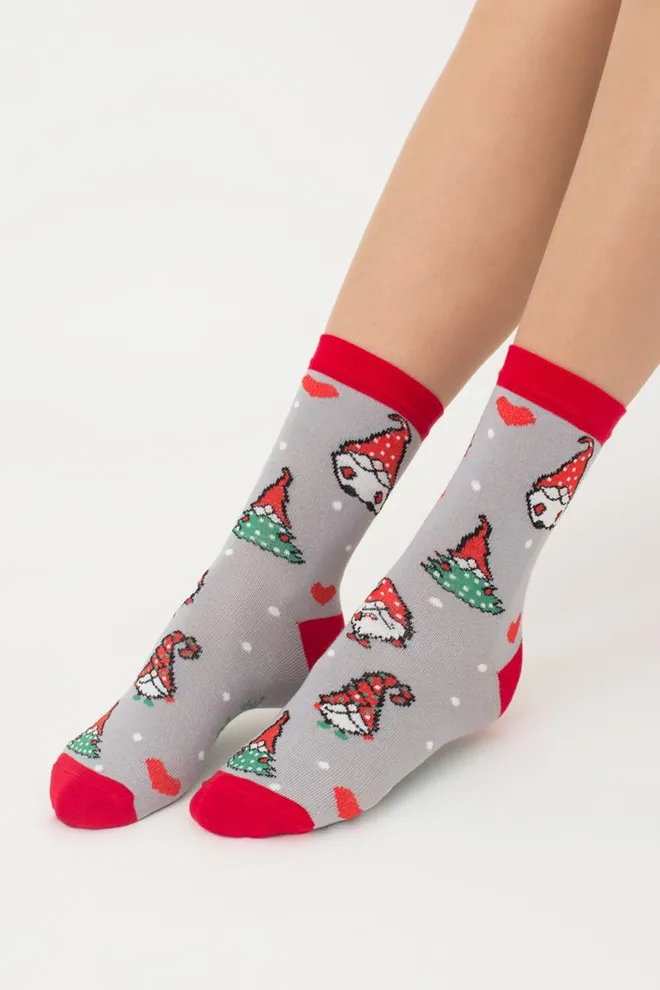 Шкарпетки жіночі класичні з принтом Ws3 New Year 2303 Giulia (silver)