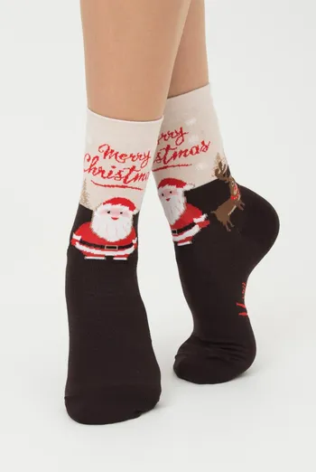 Шкарпетки жіночі класичні з принтом Ws3 New Year 2305 Giulia (caffe)