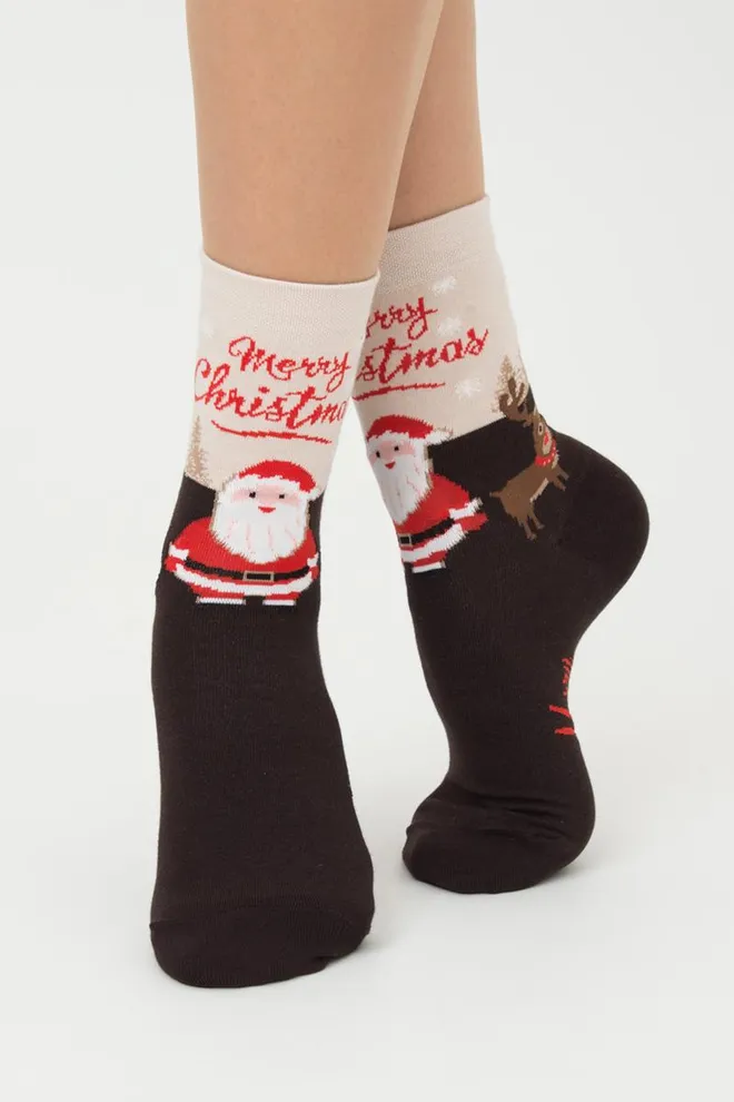 Носки женские классические с принтом Ws3 New Year 2305 Giulia (caffe)