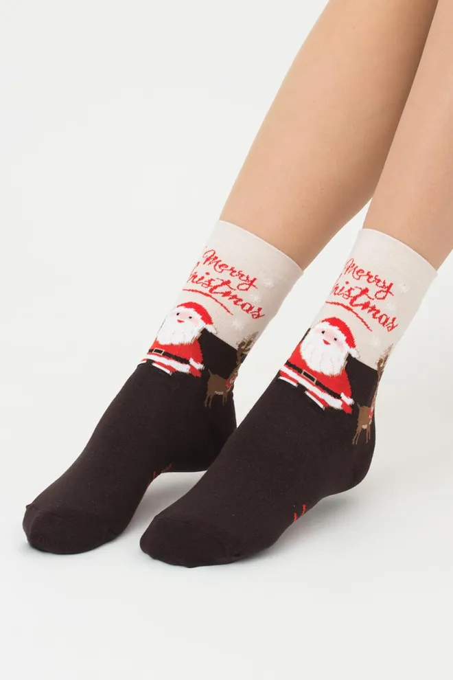 Носки женские классические с принтом Ws3 New Year 2305 Giulia (caffe)