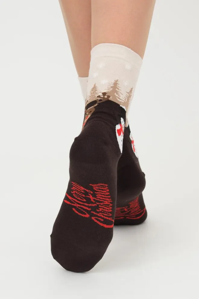 Носки женские классические с принтом Ws3 New Year 2305 Giulia (caffe)