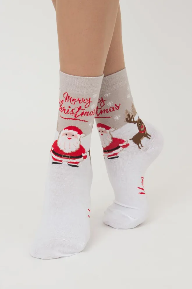 Носки женские классические с принтом Ws3 New Year 2305 Giulia (white)