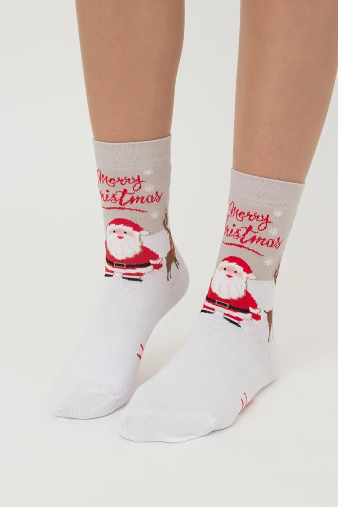 Носки женские классические с принтом Ws3 New Year 2305 Giulia (white)