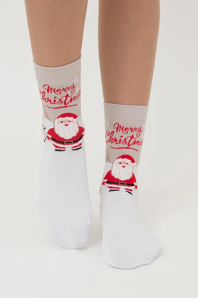 Носки женские классические с принтом Ws3 New Year 2305 Giulia (white)