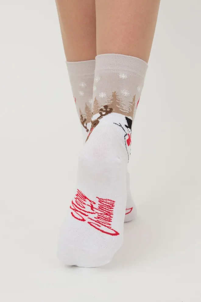 Носки женские классические с принтом Ws3 New Year 2305 Giulia (white)