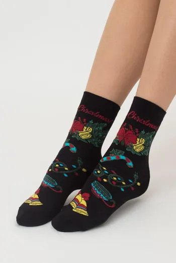 Шкарпетки жіночі класичні з принтом Ws3 New Year 2306 Giulia (black) Шкарпетки жіночі класичні з принтом Ws3 New Year 2306 Giulia (black)