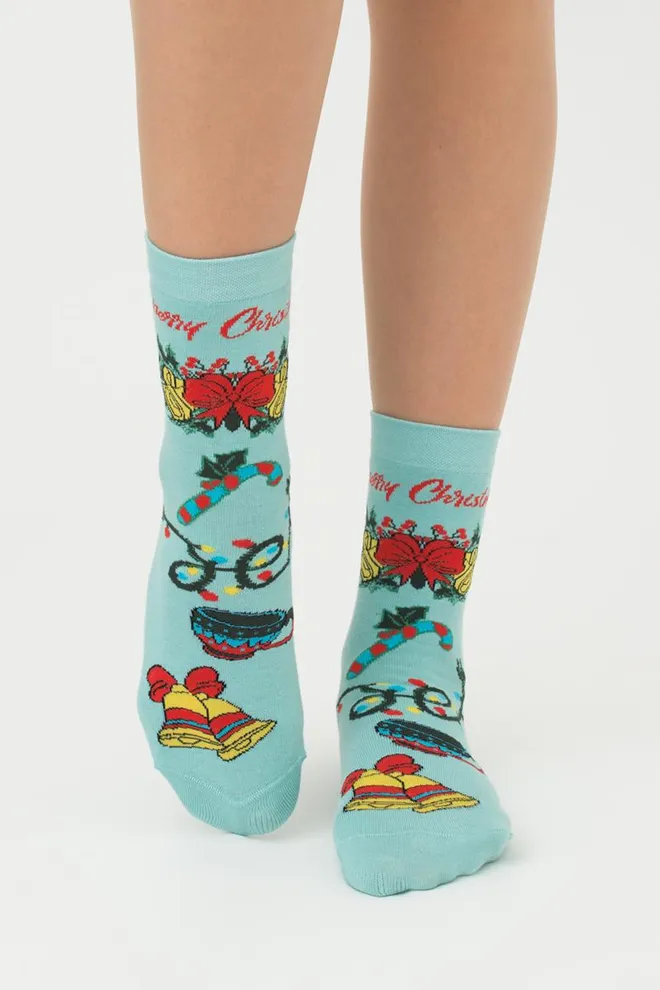 Шкарпетки жіночі класичні з принтом Ws3 New Year 2306 Giulia (pastel turquoise)