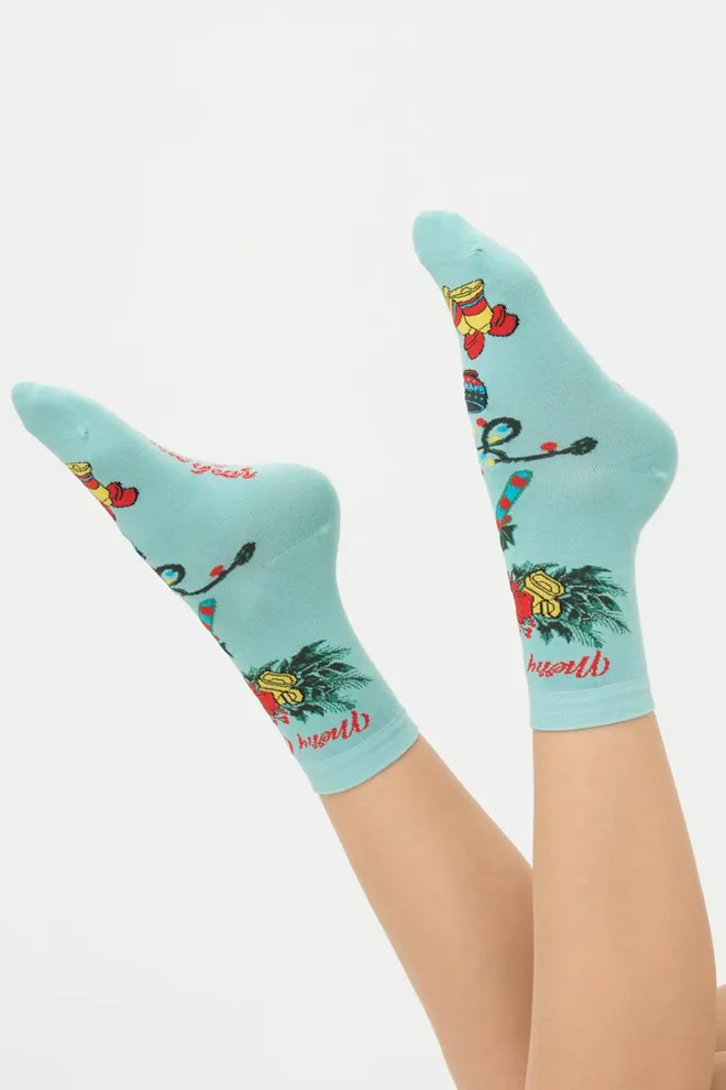 Шкарпетки жіночі класичні з принтом Ws3 New Year 2306 Giulia (pastel turquoise)